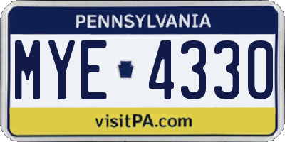PA license plate MYE4330