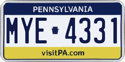 PA license plate MYE4331