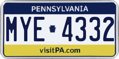 PA license plate MYE4332