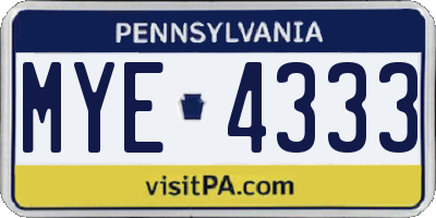 PA license plate MYE4333