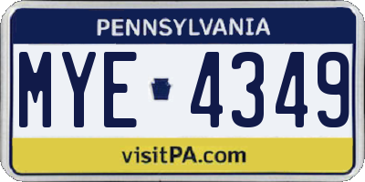 PA license plate MYE4349