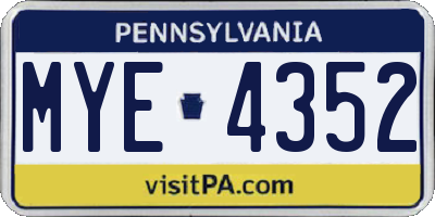 PA license plate MYE4352