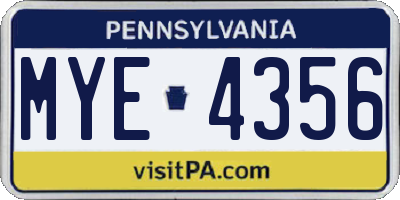 PA license plate MYE4356