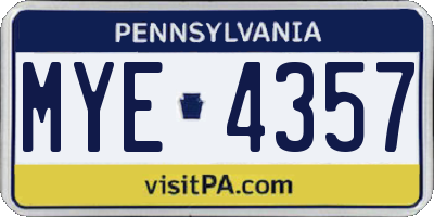 PA license plate MYE4357