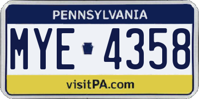PA license plate MYE4358