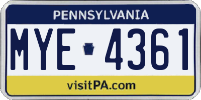 PA license plate MYE4361