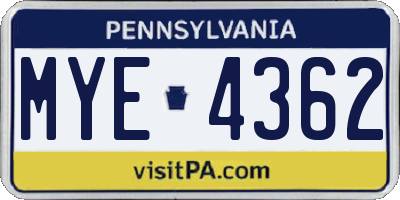 PA license plate MYE4362