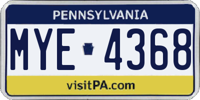 PA license plate MYE4368