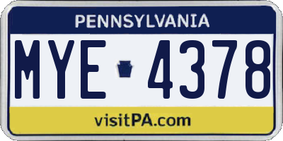 PA license plate MYE4378