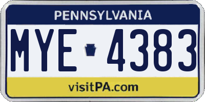 PA license plate MYE4383