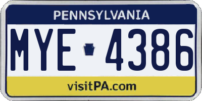 PA license plate MYE4386