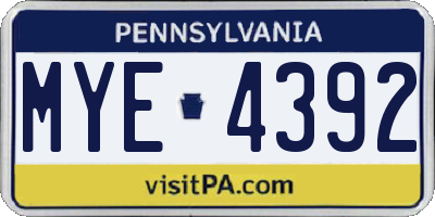 PA license plate MYE4392