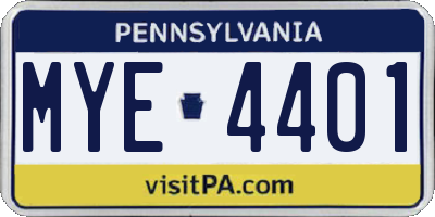 PA license plate MYE4401