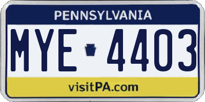 PA license plate MYE4403