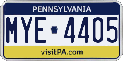 PA license plate MYE4405