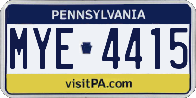 PA license plate MYE4415