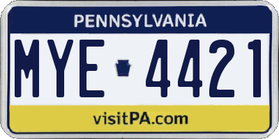 PA license plate MYE4421