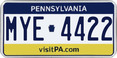 PA license plate MYE4422