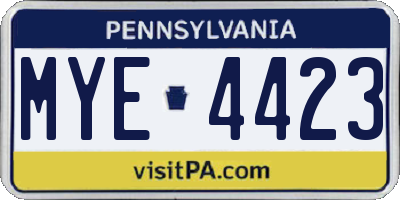 PA license plate MYE4423