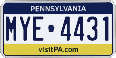 PA license plate MYE4431