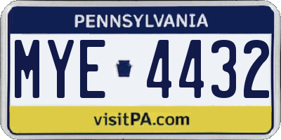 PA license plate MYE4432