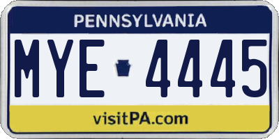 PA license plate MYE4445