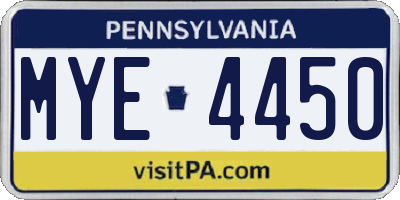 PA license plate MYE4450