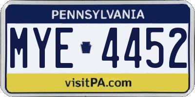 PA license plate MYE4452