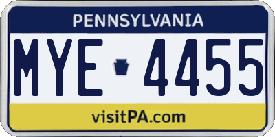PA license plate MYE4455