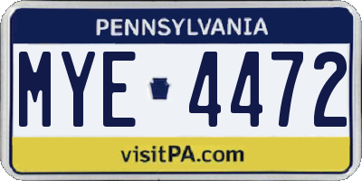 PA license plate MYE4472