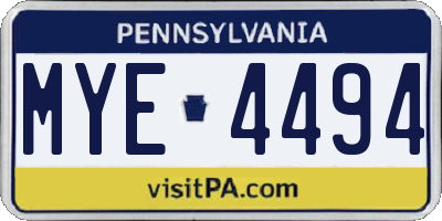 PA license plate MYE4494