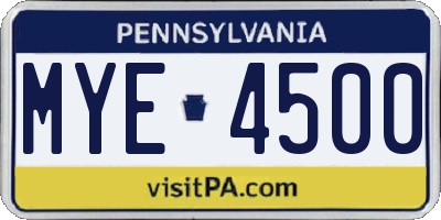 PA license plate MYE4500