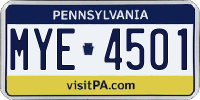 PA license plate MYE4501