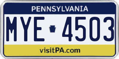 PA license plate MYE4503