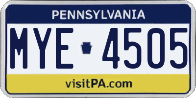 PA license plate MYE4505