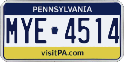 PA license plate MYE4514