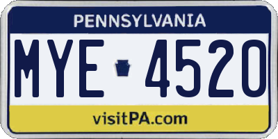 PA license plate MYE4520