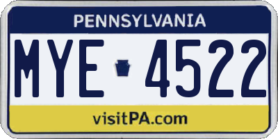 PA license plate MYE4522