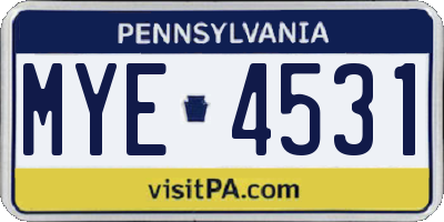 PA license plate MYE4531
