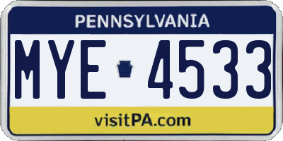 PA license plate MYE4533