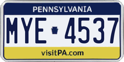 PA license plate MYE4537