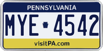 PA license plate MYE4542