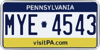 PA license plate MYE4543