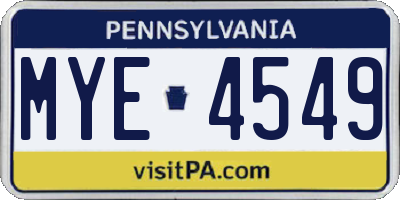 PA license plate MYE4549