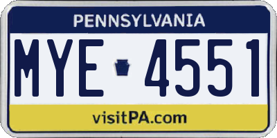 PA license plate MYE4551