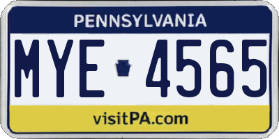 PA license plate MYE4565