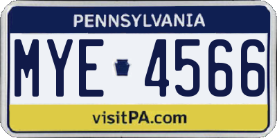 PA license plate MYE4566