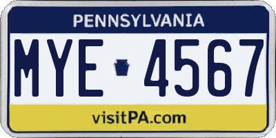 PA license plate MYE4567