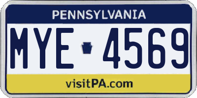 PA license plate MYE4569