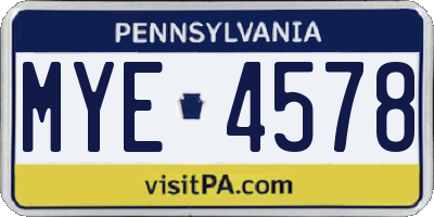 PA license plate MYE4578